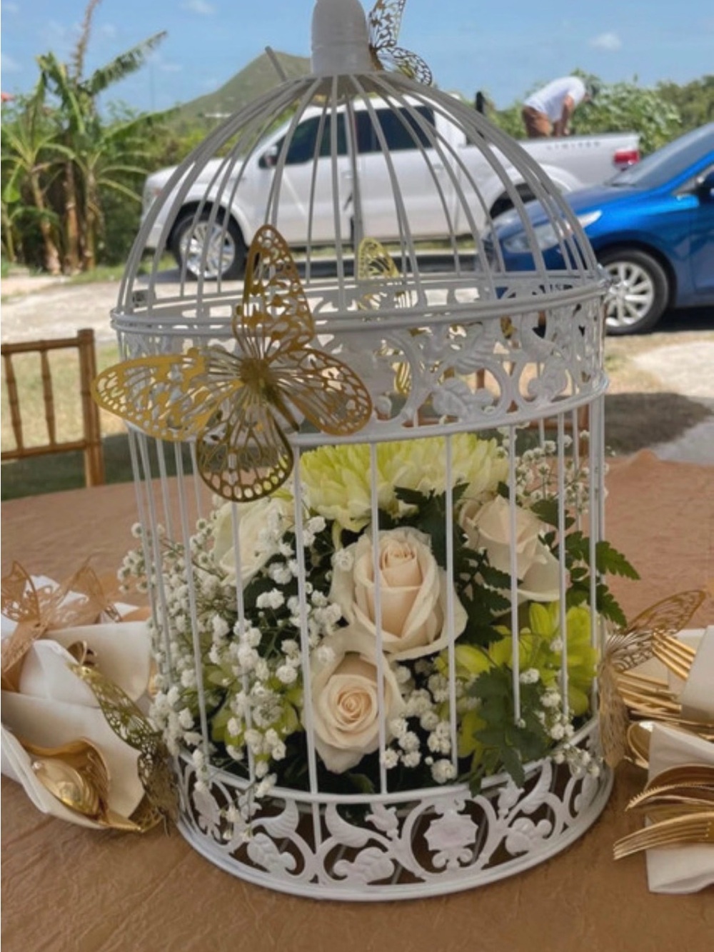 White Vintage Restored Birdcage  Centerpiece